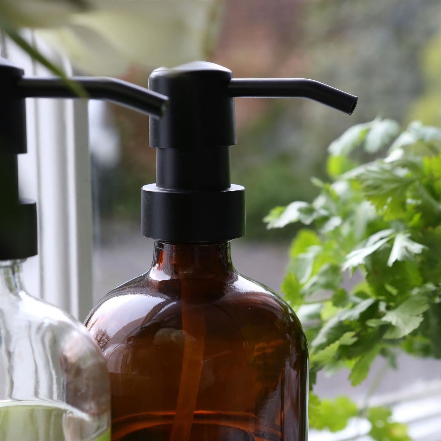 2pc Glass Soap Dispenser Set with Bamboo Tray & Labels - 500ml