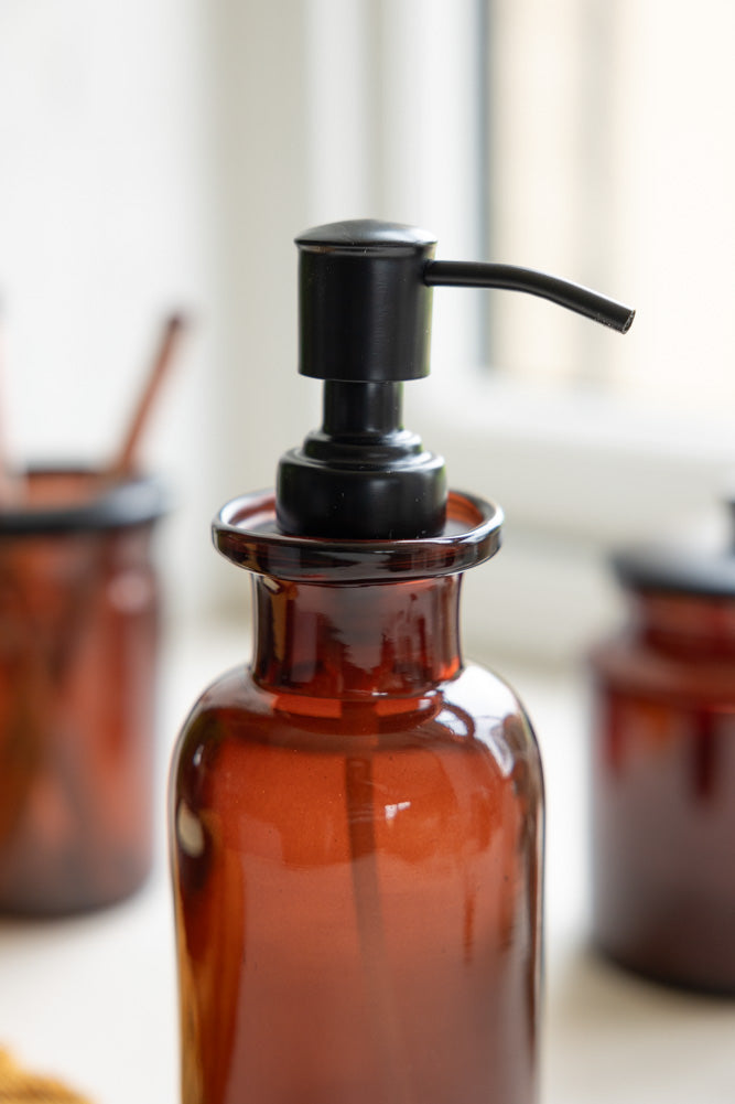 Apothecary-Style Amber Glass Soap Dispenser - 300ml